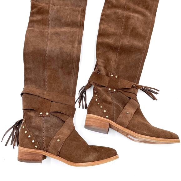 See By Chloe Dasha Boots Over the Knee Brown Suede Studded 36.5 / 6.5 - Picture 5 of 11